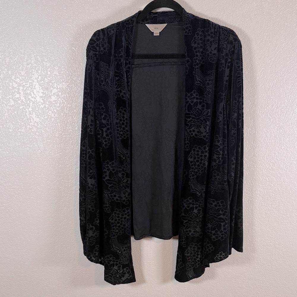 ZOA Navy Burnout Velvet Paisley Floral Boho Whimsigoth Cardigan Size Medium